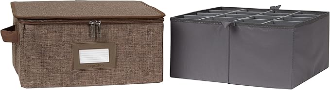 Covermates Keepsakes - Adjustable Zip-Top Storage Box - Configurable FlexGrid Compartments - Heavy Duty Polyester- Reinforced Handles - Stackable Design - Indoor Storage, Brown Heather