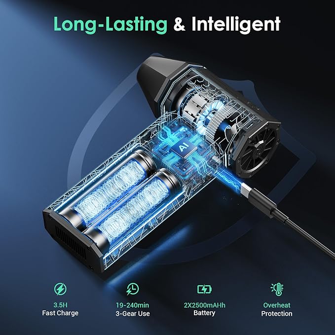 YOTON Compressed Air Duster 110,000 RPM, Cordless Electric Air Duster Replaces Canned Air Spray, Rechargeable 3-Gear Keyboard Cleaner, Air Blower for Computer, Laptop, Camera, Car & Outdoor