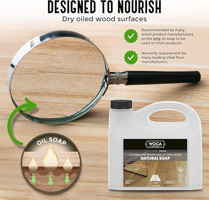WOCA Denmark Natural Soap Bundle - 2x(1L) -Concentrated Cleaner for Oil-Treated Hardwood Floors, Furniture, Millwork, Cutting Boards, and Countertops.