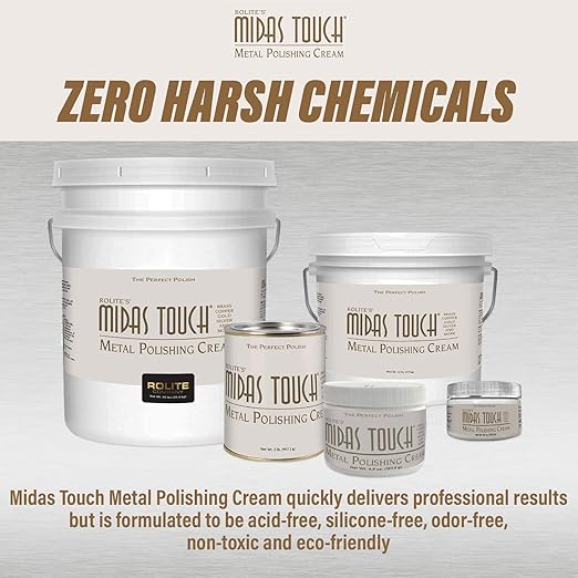 Rolite Midas Touch Metal Polishing Cream 2 Pack 4.5 Oz Each for Silver Gold Brass Copper Chrome Non-toxic Jewelry Restoration