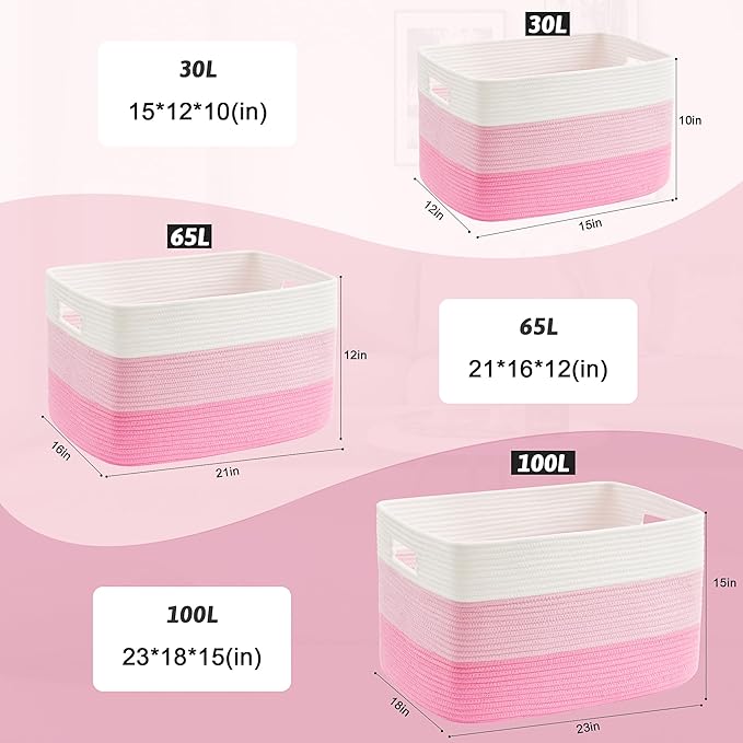 Blanket Basket,Rectangle Woven Baskets for Storage,30L Laundry Basket for Decorative Nursery Blanket,Toys,Dirty Clothes and Magazine in Shelves,Baby Room,and Living Room