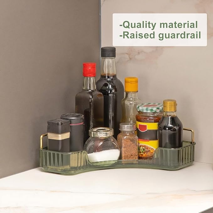 INVSSENE Corner Bathroom Countertop Organizer, Vanity Organizer Trays for Counter, Makeup Organizers, Perfume Tray, Skincare Shelf Storage Gifts for Women Girl Student (Green, 1 Tier)