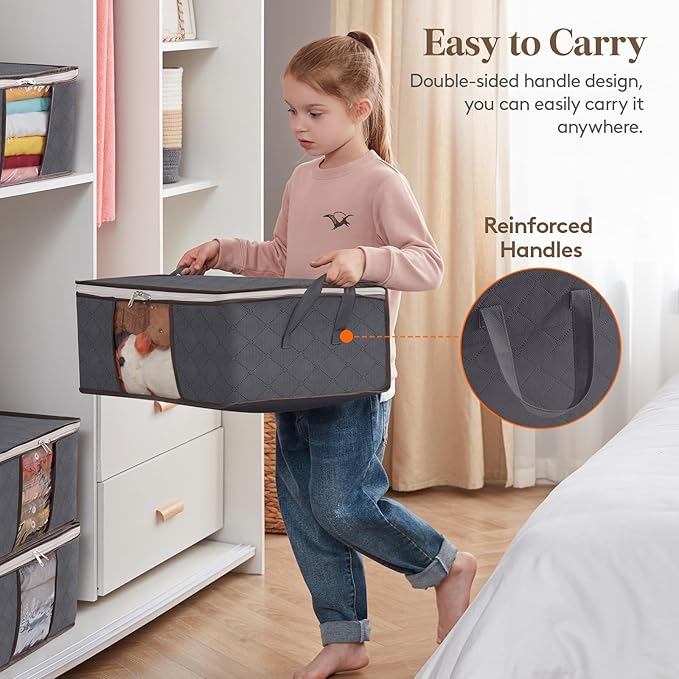 Lifewit 8 Pack 35L Clothes Storage Bins with Lids, Foldable Blanket Storage Bags with Zippers, Clear Window and Reinforced Handles, Closet and Organization for Clothing, Sweater, Comforter, Bedding