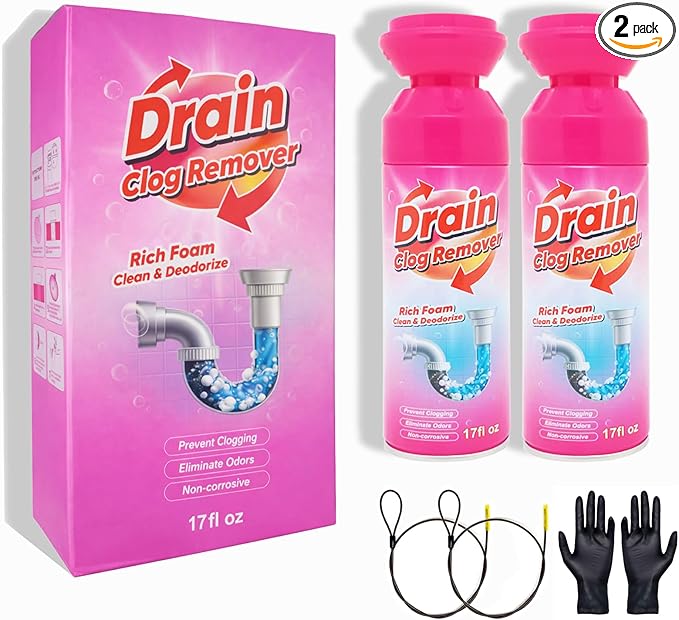 Foaming Drain Cleaner, Foam Drains Sink Cleaner and Deodorizer, Wild Tornado Drain Clog Remover for Kitchen Sinks, Shower Drains, Tubs (2 pcs)