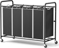 ROMOON Laundry Hamper Sorter Cart: 4-Section Organizer with Heavy-Duty Lockable Wheels and Removable Bags | 180L Rolling Laundry Basket for Dirty Clothes in Laundry Room or Small Spaces (Black)