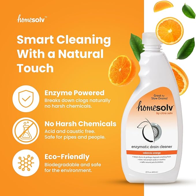 Homesolv Enzyme Drain Cleaner & Build Up Remover (Citra Drain), Valencia Orange, 22 Fluid Ounces
