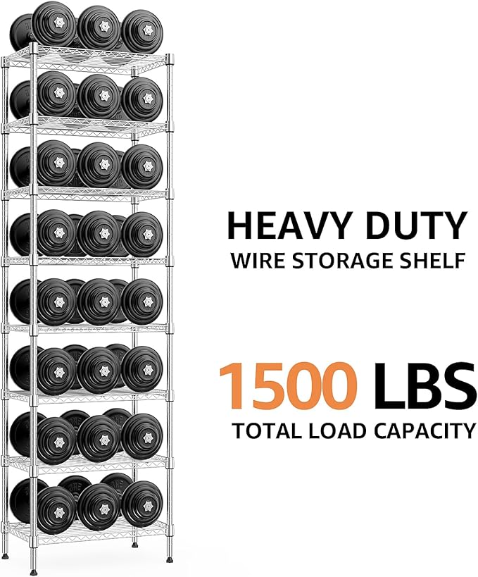 M MZG 8 Tier 2000 lbs Storage Rack Metal Wire Shelving Unit, Storage Standing Shelf Organizer for Laundry Bathroom Kitchen Pantry Closet Garage Utility Room, Chrome 13.8" D x 23.6" W x 79.5" H