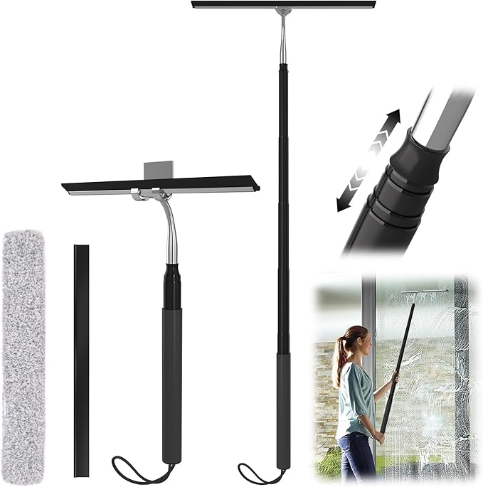 Shower Squeegee with Long Handle, 15-51" Telescopic Squeegee for Window Cleaning, Shower Squeegee for Glass Doors, Extendable Window Cleaner Tool for Tile Walls, Sliding Door, Floor, Car Windshield