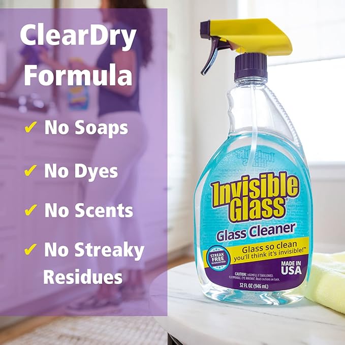 Invisible Glass 92194 Premium Glass and Window Cleaner for Auto and Home Cleans Glass, Windows, Mirrors, and More, Streak-Free, Ammonia-Free, Tint-Safe, 32 Fl Oz