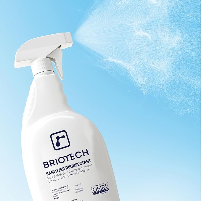 BRIOTECH Sanitizer Disinfectant Hypochlorous Spray, Kill 99.99% of Viruses & Bacteria, Control Mold, Eliminate Odor, Gentle for Nursery & Play Rooms, Food Contact Surface Sanitizer, 32 fl oz (4 Pack)
