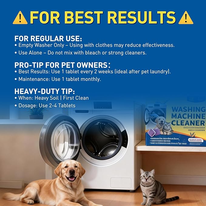 24 Count Washing Machine Cleaner for Pet Hair Relief Tablets - HE-Safe, Septic-Safe, Lavender Scent, 1-Year+ Supply, Pet-Friendly Washer Cleaner for Top/Front Load Washers