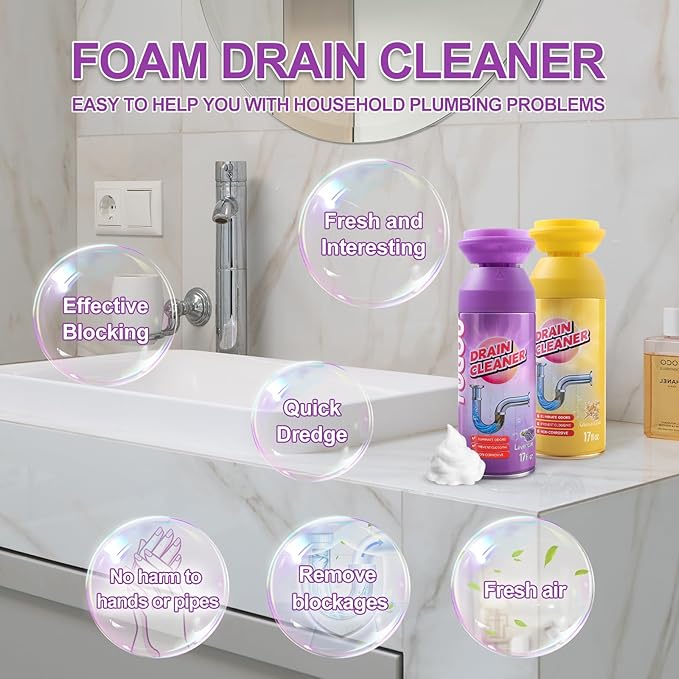 Sink Drain Cleaner, Lavender Sink Cleaner and Deodorizer, Foaming Drain Cleaner for Kitchen Sinks, Shower Drains, Tubs. 1pcs