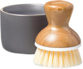 Full Circle Bubble Up Bamboo Dish Brush & Ceramic Soap Dispenser – Family Safe, Formaldehyde-Free – Kitchen Scrub Brush for Dishes, Nonstick & Cast Iron, Gray