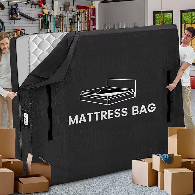 Mattress Bags for Moving and Storage, BETU Twin Mattress Protector Waterproof Mattress Cover with 8 Heavy Duty Handles and Zipper Extra Thick Moving Supplies for Dorm Bed Reusable (77x42x13.5 Black)
