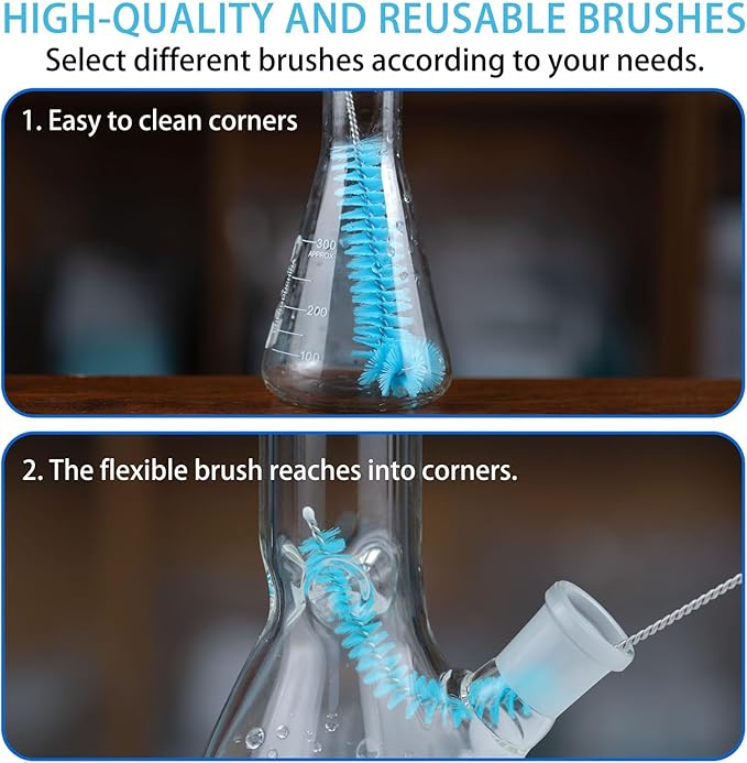 Glass Cleaning Kit with Reusable Silicone Accessories - Complete Set of Cleaning & Storage Tools for Easy Glassware Care，Reusable Microfiber Towel & Soaker Bag, Brushes, Mat, Caps Funnel & Plugs