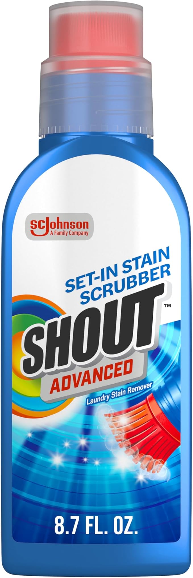 Shout Advanced Stain Remover Gel for Clothes Laundry, Ultra Concentrated Gel with Built-in Scrubber Brush for Deep Set-In stains, 8.7oz
