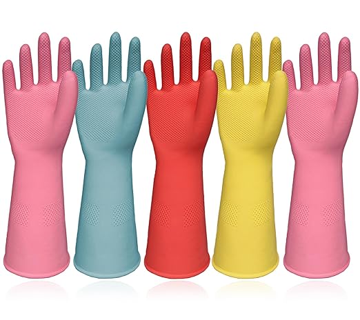 Kitchen Gloves for Washing Dishes - 5 Pairs Rubber Cleaning Gloves for Household Washing Dishes Cleaning Gardening, Non-Slip Dishwashing Gloves Reusable for Women Men Large