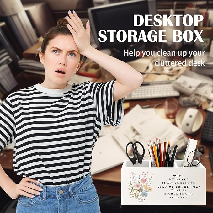 Floral Christian Wooden Utensils Holder, Wildflower Psalm 61 : 2 Bible Scripture Religious Wood Cooking Utensil Holder Organizer for Kitchen Countertop Counter Decor Accessories