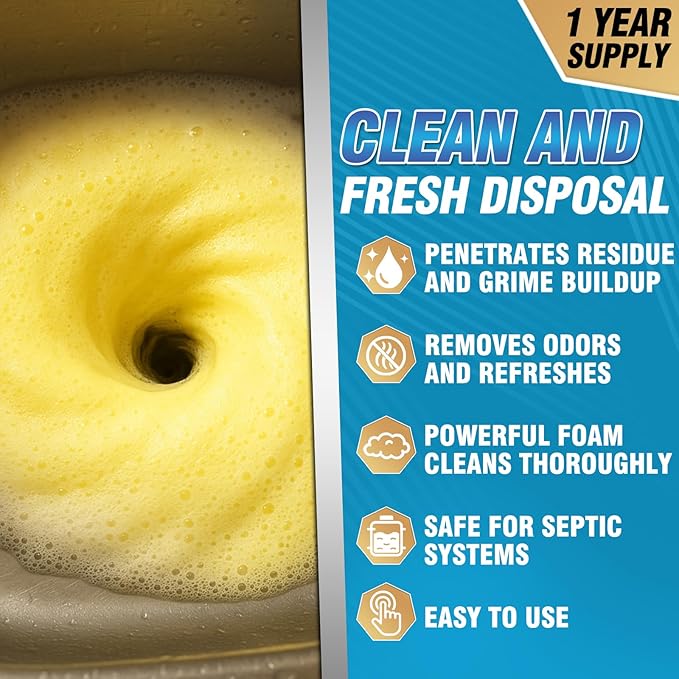 Garbage Disposal Cleaner and Deodorizer Tablets - 50 Count (1-Year Supply), Powerful Foaming Sink Cleaner, Quickly Eliminates Odors (49, Tablet)