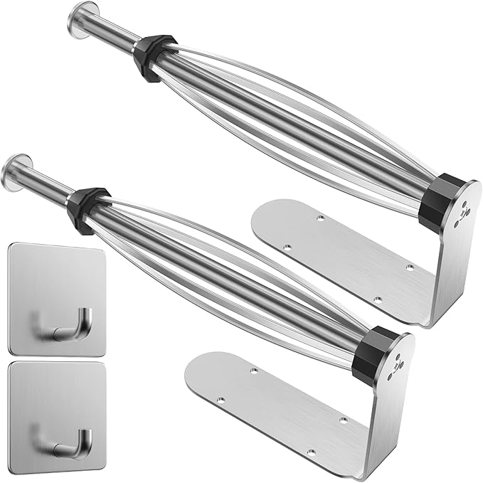 2 Pack Paper Towel Holder Under Cabinet + 2 Towel Robe Hook, Single Hand Operable Under Cabinet Paper Towel Holder, Adhesive Wall Mount Paper Roll Holder for Bathroom Kitchen(Silver)