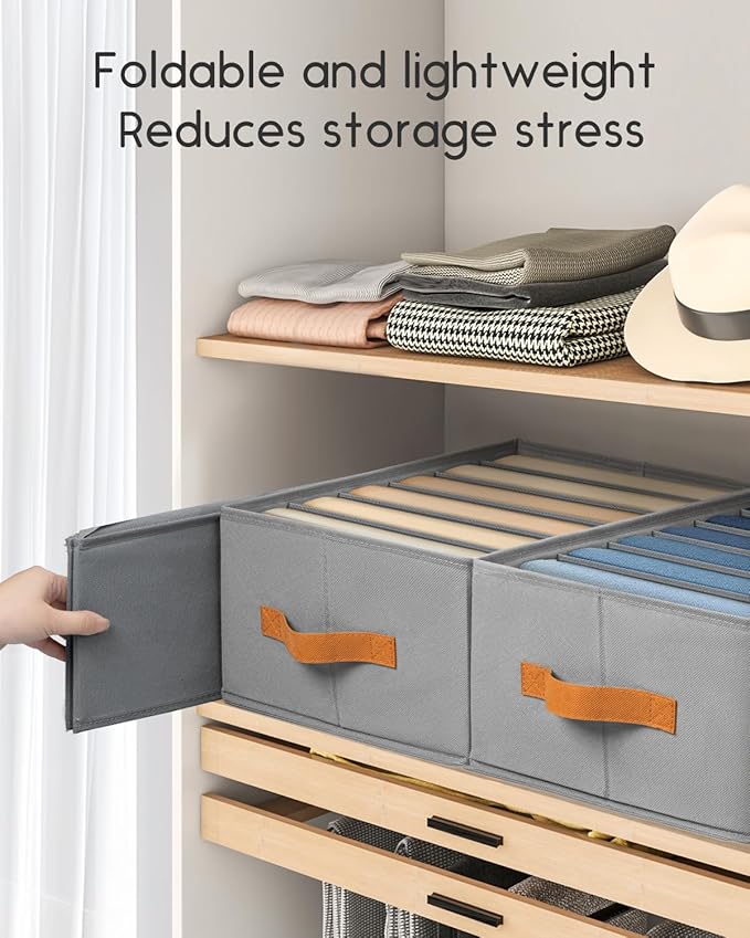 Homsorout Closet Organizers and Storage - Fabric Clothes Organizer with Handles, Foldable Jeans Organizer for Clothes, Drawer Organizer for Shirts, Bra, Sweater, Scarf, 4 Pack, Grey