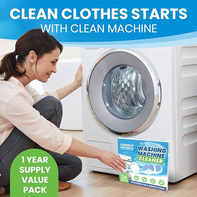 Washing Machine Cleaner Tablets 24 Pack – Deep Cleaning Descaler for HE, Front & Top Load Washers – Septic Safe, Eco-Friendly Freshener, Helps Maintain a Clean Drum – 12 Month Supply