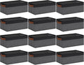 GhvyenntteS Small Fabric Storage Bins 12 Pack, 11.8" x 7.87" x 5.11" Storage Basket with Leather Handles, Closet Storage Bins for Shelves, Storage Baskets for Shelves, DVD Storage (Grey/Black)