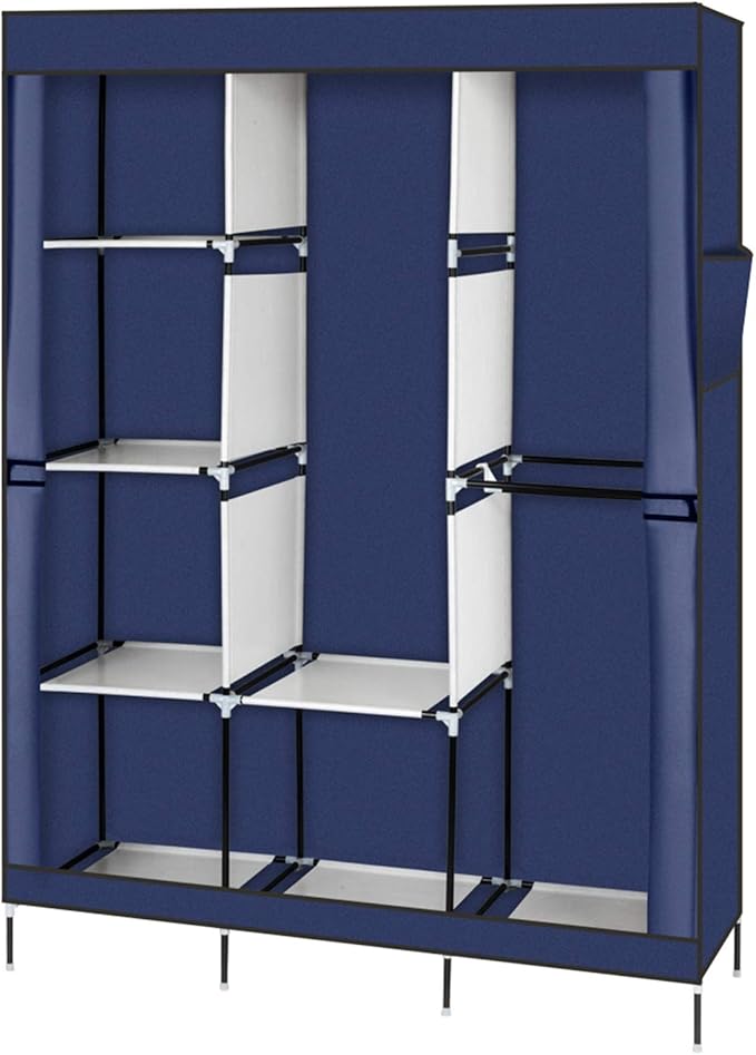 Portable Closet Wardrobe,71'' Closet Storage Organizer Rack with Shelves and Cover for Hanging Clothes, Non-Woven Fabric, Quick and Easy to Assembly (Blue)