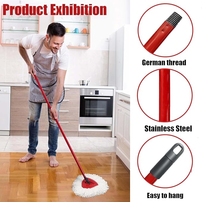 Mop Handle for Ocedar Mop Handle for Ocedar Spin Mop Replacement Handle, 4-Section Spin Mop Handles 28.5-to-55inch Mop Replacement Stick and Base for Compatible with Ocedar Easy Wring Mop Refills