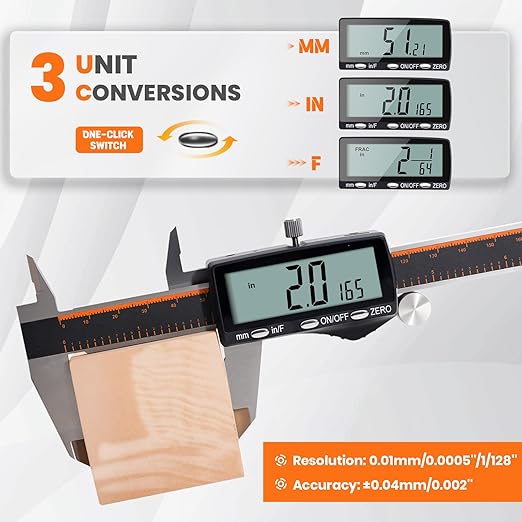 HARDELL Digital Caliper 12 Inch, Rechargeable Calipers with Large LCD Screen, Stainless Steel Digital Caliper Measuring Tool, Auto-Off, Inch/MM/Fraction for DIY/Household/3D-printing