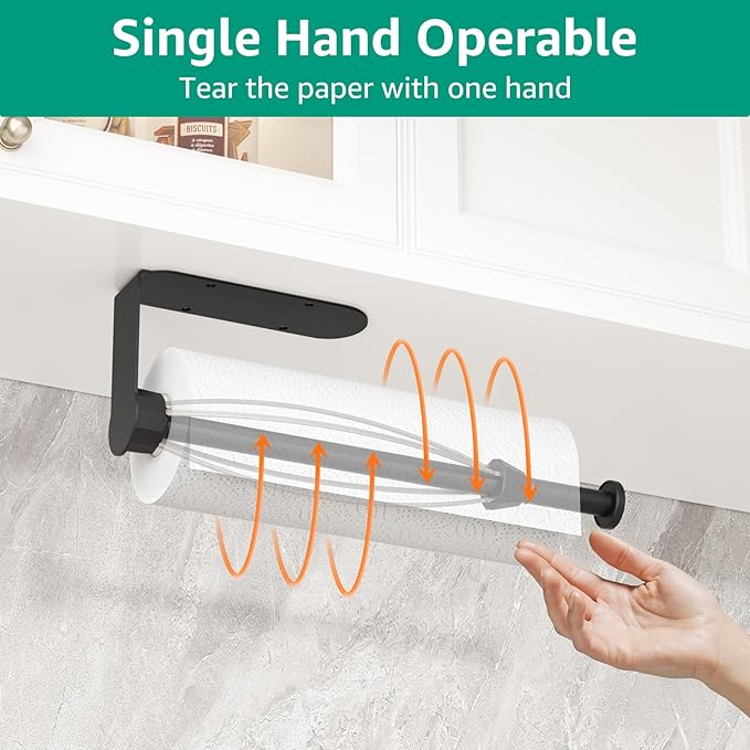 Mbillion Under Cabinet Paper Towel Holder for Kitchen, RV & Camper - Waterproof, Anti-Rust Wall Mount with No Drill Installation, 5.71” Compact Design (Black)