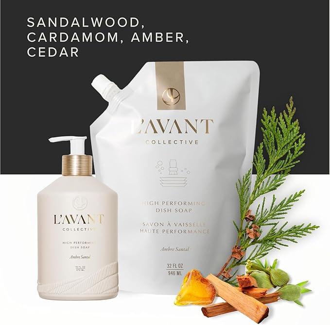 L’AVANT Collective High Performing Dish Soap Refill | Plant-Based, Naturally Derived Formula, Ambre Santal Scent | 32 fl oz Refill Pouch | Sustainable Luxury Kitchen Cleaning Solution