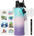 Swigina [2-IN-1 LID] Insulated Water Bottle with Silicone Boot (36hrs Cold/18hrs Hot) - DIY Stickers, Leakproof, BPA Free, 40 oz