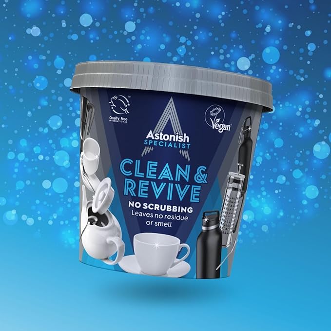 Astonish Descaling Foaming Powder | Tea & Coffee Mugs, Pots, Kettles & Stainless Steel | Dissolves Limescale & Eliminates Stains Clean & Revive (Pack of 6)