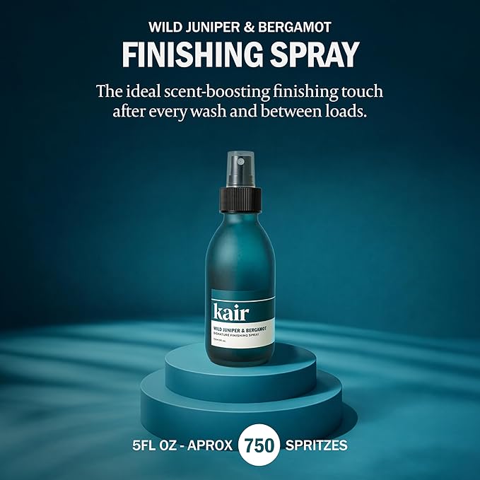 Kair Signature Finishing Spray - Wild Juniper & Bergamot | Plant-Based Fabric Refresher & Wrinkle Release, 5 Fl Oz (750 Spritzes), Vegan, Cruelty-Free, Biodegradable, Odor-Neutralizing Fresh Scent