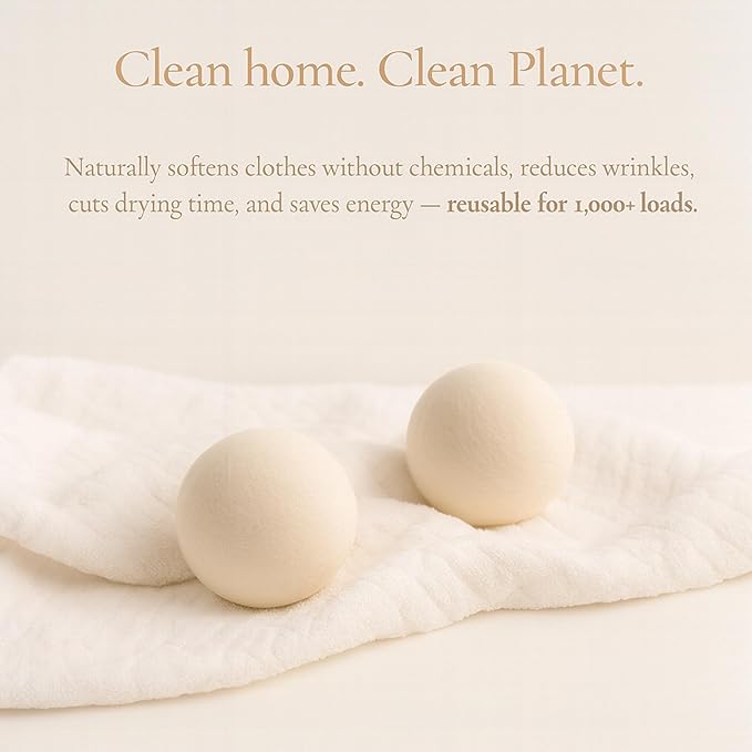 Wool Dryer Balls for Baby – XL 6-Pack with Mesh Bag – Baby Safe, Hypoallergenic, 100% New Zealand Wool – Chemical-Free Fabric Softener for Baby Clothes – White