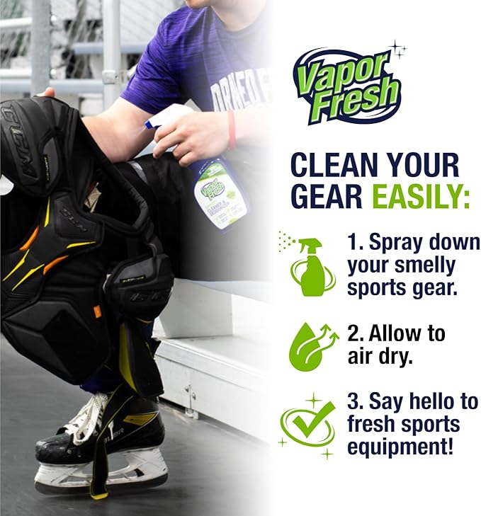 Vapor Fresh Sports Cleaner and Deodorizer - For Boxing Gloves, Sports Pads, Helmets, Gym Bags, Gym Equipment and More - Naturally Powered By Plants, 16 Fl Oz (3-Pack)
