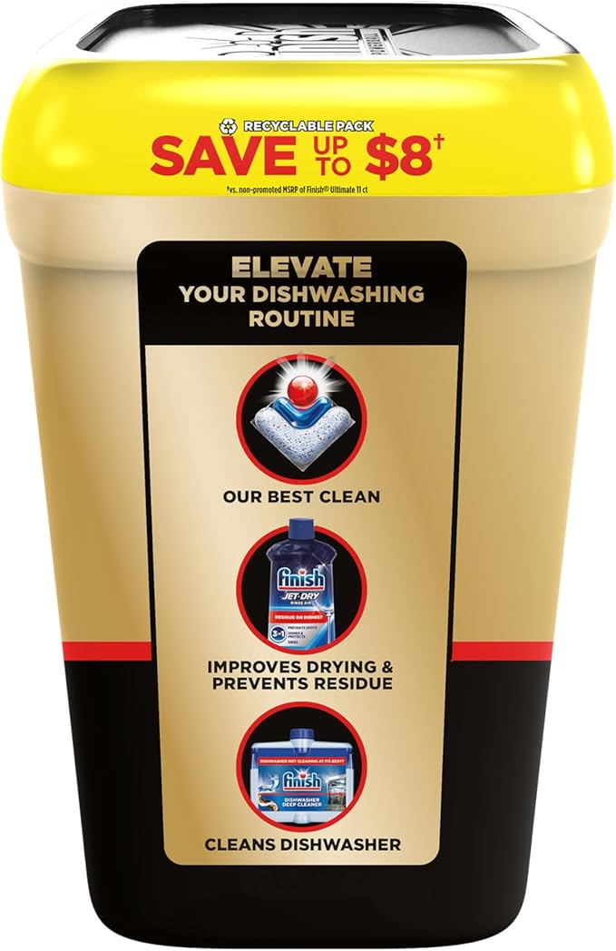 Finish Ultimate Quantum Dishwasher Pods, New & Improved Formula, Dishwasher Detergent Dish Soap, Removes Burnt-On & Dried-On Stain, Degreasing & Scrubbing Power, 70 Count