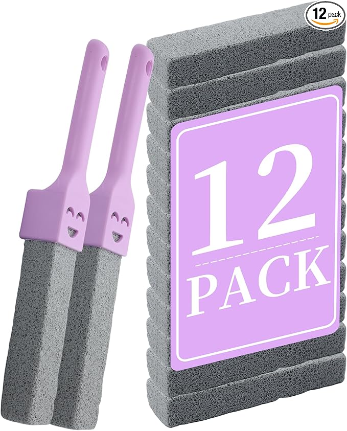12 Pack Pumice Stones Scouring Sticks with 2 Handles, Pumice Scouring Pad Pumice Stick Cleaner for Cleaning Toilet, Bathtubs, Kitchen Sink, Grill, Household