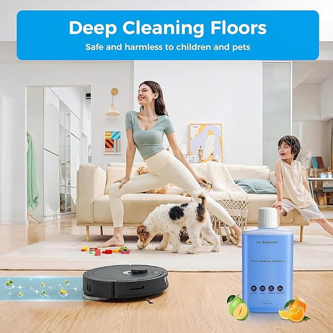 Floor Cleaning Solution Compatible with Roborock Robot Vacuum and Wet Dry Vacuum Cleaner, Deeply Cleans Various Hard Floors Without Leaving any Residue. 1L, 33.81 Fl Oz, Pomelo and Citrus Fragrance