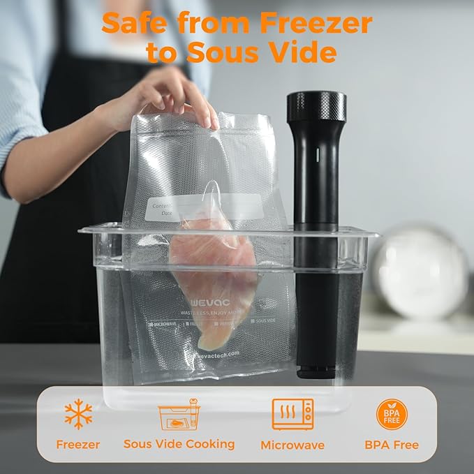 Wevac Vacuum Sealer Bags 8x16' Rolls 6 pack for Food Saver, Seal a Meal, Weston. Commercial Grade, BPA Free, Heavy Duty, Great for vac storage, Meal Prep or Sous Vide