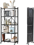 BRIAN & DANY 5-Tier Foldable Storage Shelves with Wheels, Folding Metal Rack Shelving Unit, Heavy Duty No Assembly Organizer Shelf for Garage, Kitchen, Basement, Pantry, Black