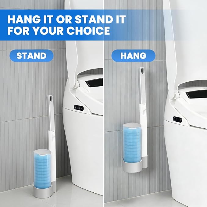 2 Pack Disposable Toilet Brush with 54 Refills, Toilet Wand Starter Kit, Toilet Brush and Holde Set, Wall Mounted Toilet Bowl Scrubber for Bathroom Maintenance