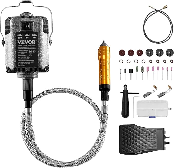 VEVOR Flex Shaft Grinder, 1000W 30,000RPM Electric Flex Shaft Rotary Tool Carver, Multi-functional Hanging Grinding Machine with 31PCS Accessories & Foot Pedal for Carving Buffing Drilling Polishing
