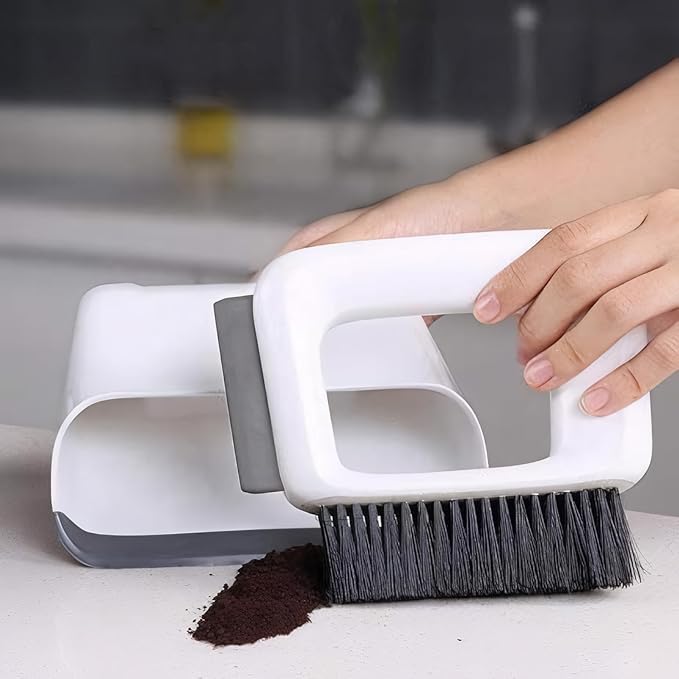 Compact Dustpan and Broom Set with Scrubber TPR Handle ABS Nylon Design Space Saving for Kitchen Bathroom Home Cleaning
