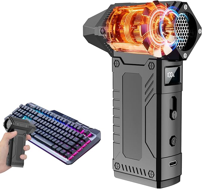 Compressed Air Duster,200,000RPM Electric Air Duster with LED Display,8-Gear Adjustable Mini Air Broom, for Keyboard,PC,Car and Home,Replace Compressed Air Can (Matte Black)