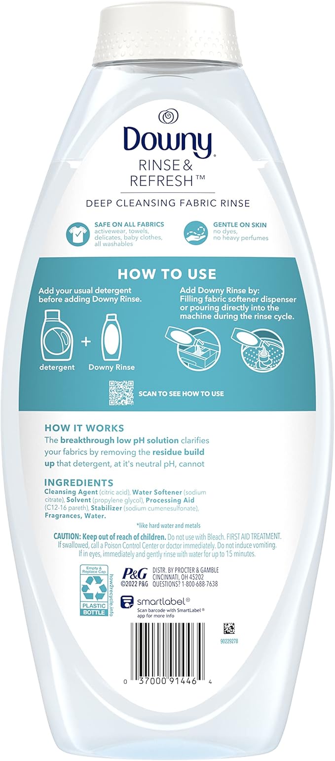 Downy Rinse Laundry Odor Remover, Cool Cotton Scent, 48 fl oz, Fabric Softener And Laundry Odor Removal Rinse, Fights Odors At The Source, HE Compatible