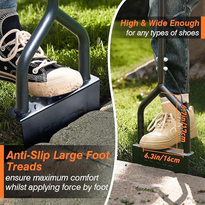 Colwelt Manual Edger Lawn Tool 40-inch, Half Moon Edger Chopper Lawn Tool with V-Shape Serrated Blade, Solid Steel Lawn Edger Tool with Soft T-Grip, Garden Edger for Sidewalk, Grass, Yard, Landscape