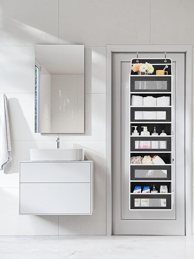 JARLINK Over the Door Organizer Storage, 5 Shelf Hanging Organizer with 5 Large Capacity Pockets, Anti Tilt 44 lb Load Behind Door Storage for Bedroom, Bathroom, Pantry, Nursery, (Black)