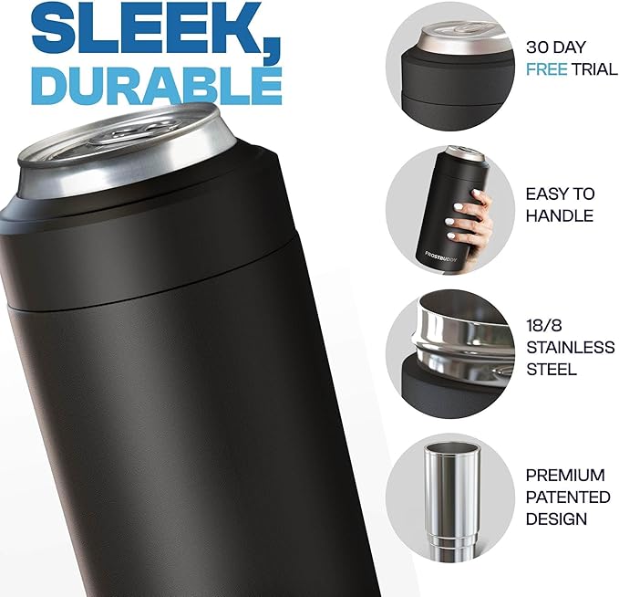 Frost Buddy Universal Buddy Can Cooler - Fits All - For Regular 12 & 16 oz or Slim-Size Bottles - Insulated Double-Walled Stainless Steel (Dark Night)